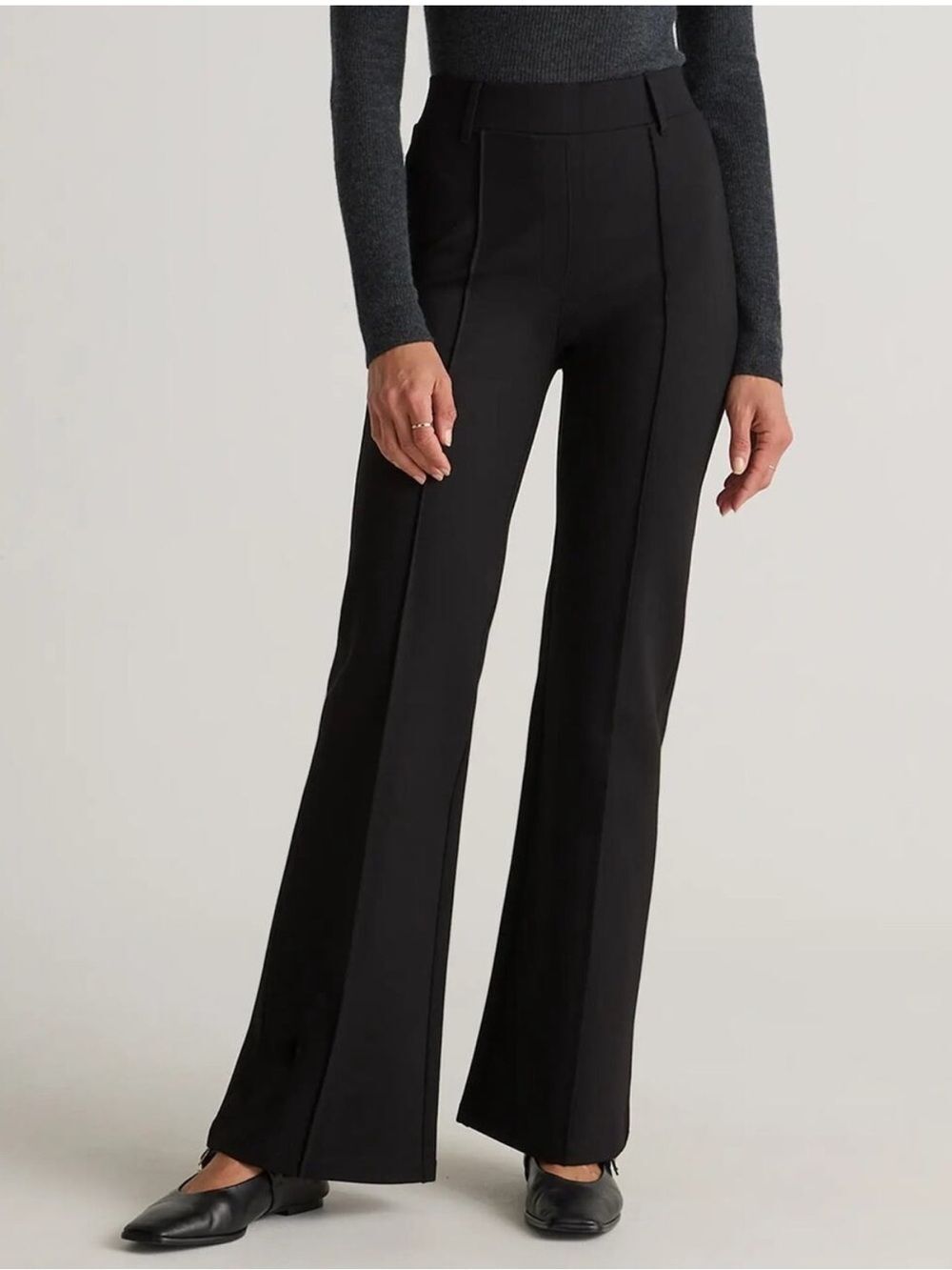 Quince - Ultra Stretch Ponte Flare Leg Pull On Pants Black - Women's size S